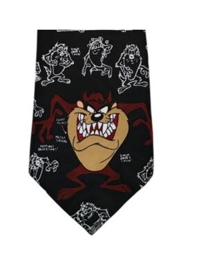 Taz Looney Tunes Mania 1995 Cartoon Neck Tie Black Vintage Warner Bros Men’s
